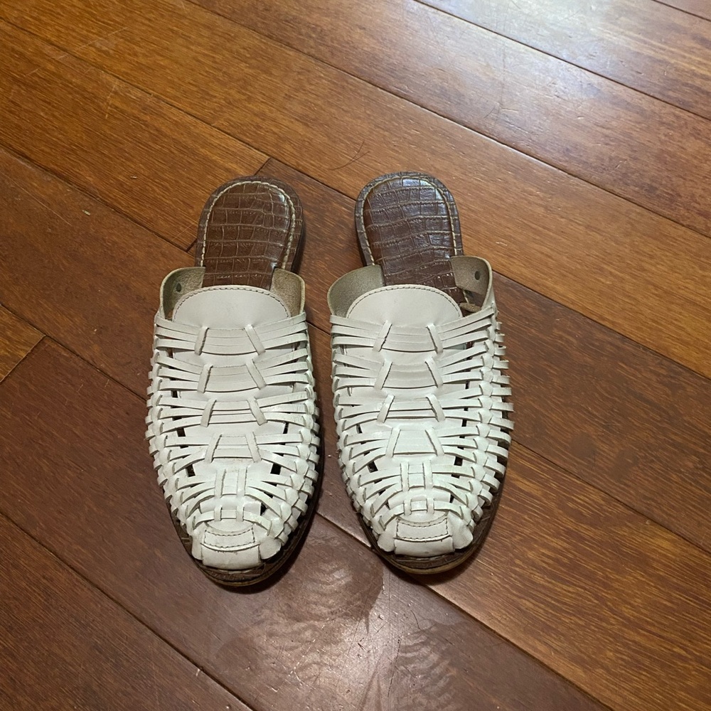 Sam Edelman White Woven Mules